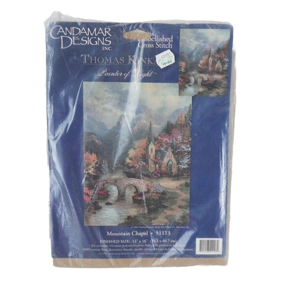 Candamar Embellished Cross Stitch Kit #51113 Mountain Chapel Thomas Kinkade - Picture 1 of 5